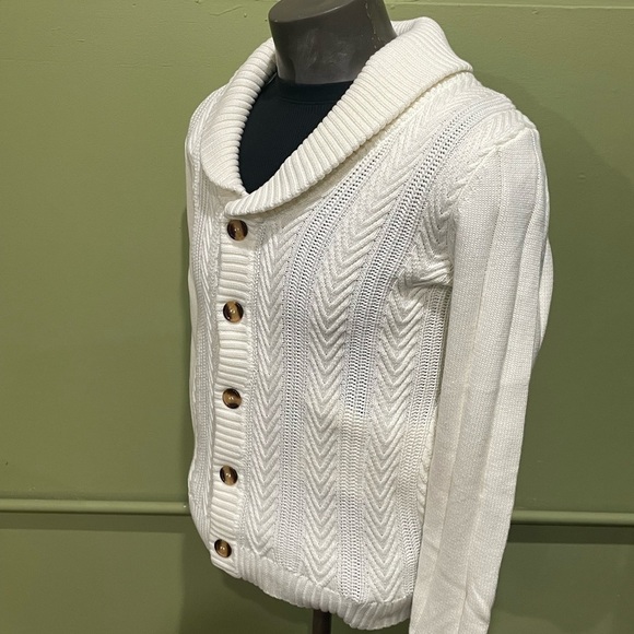 Lavane cardigan sweater cream knitted Shaw collar modern fit - Picture 2 of 3